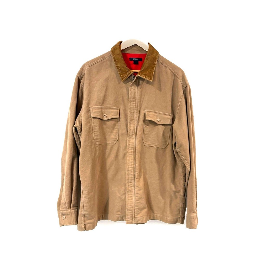 J Crew Vintage Mens Barn Jacket Large Beige Tan Corduroy Collar Chore Coat 61772